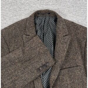 ASOS Harris Tweed Blazer Jacket Mens 40L Brown Herringbone Wool Sport Coat
